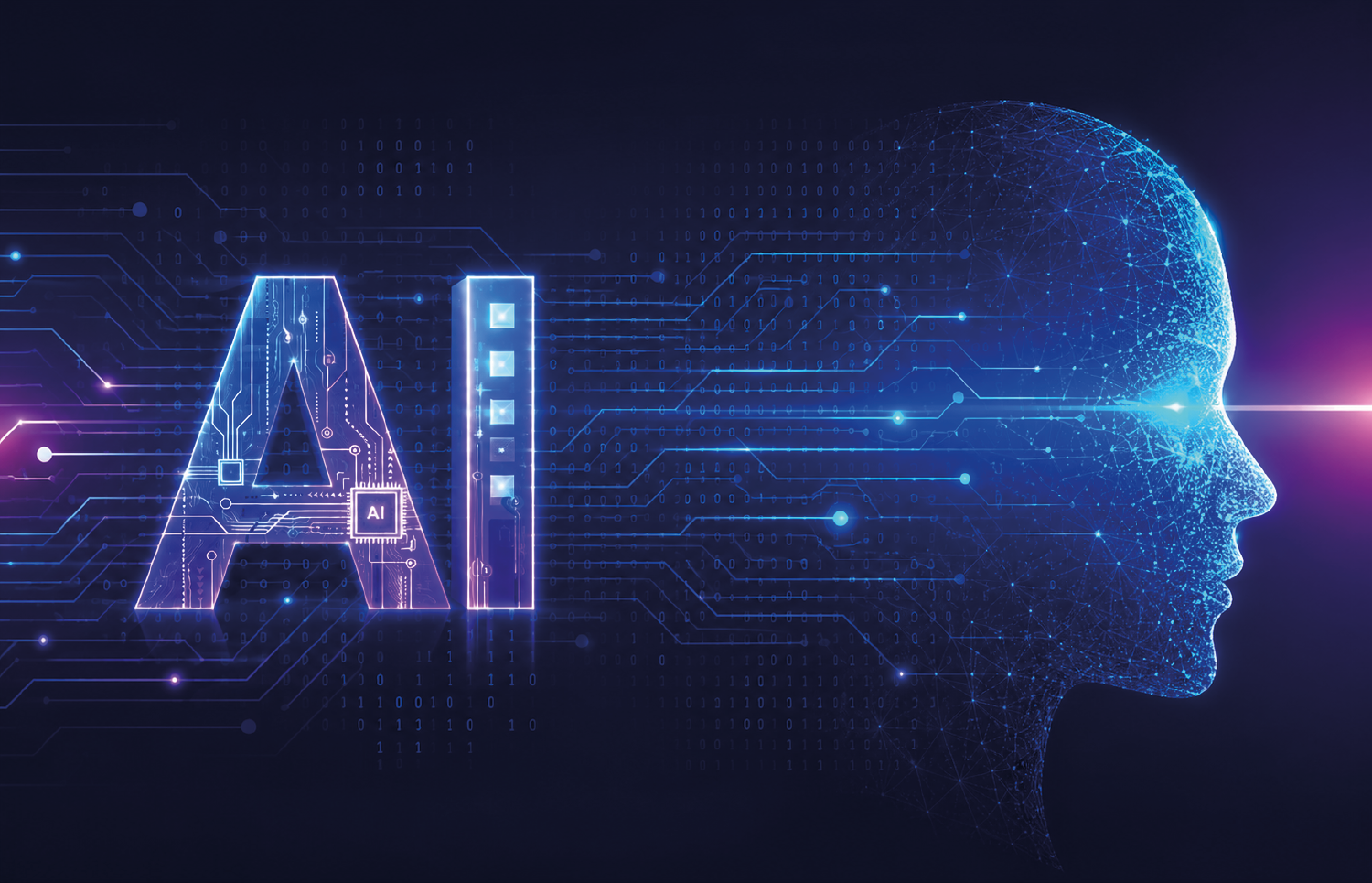 Blauwe digitale illustratie van AI en data-analyse